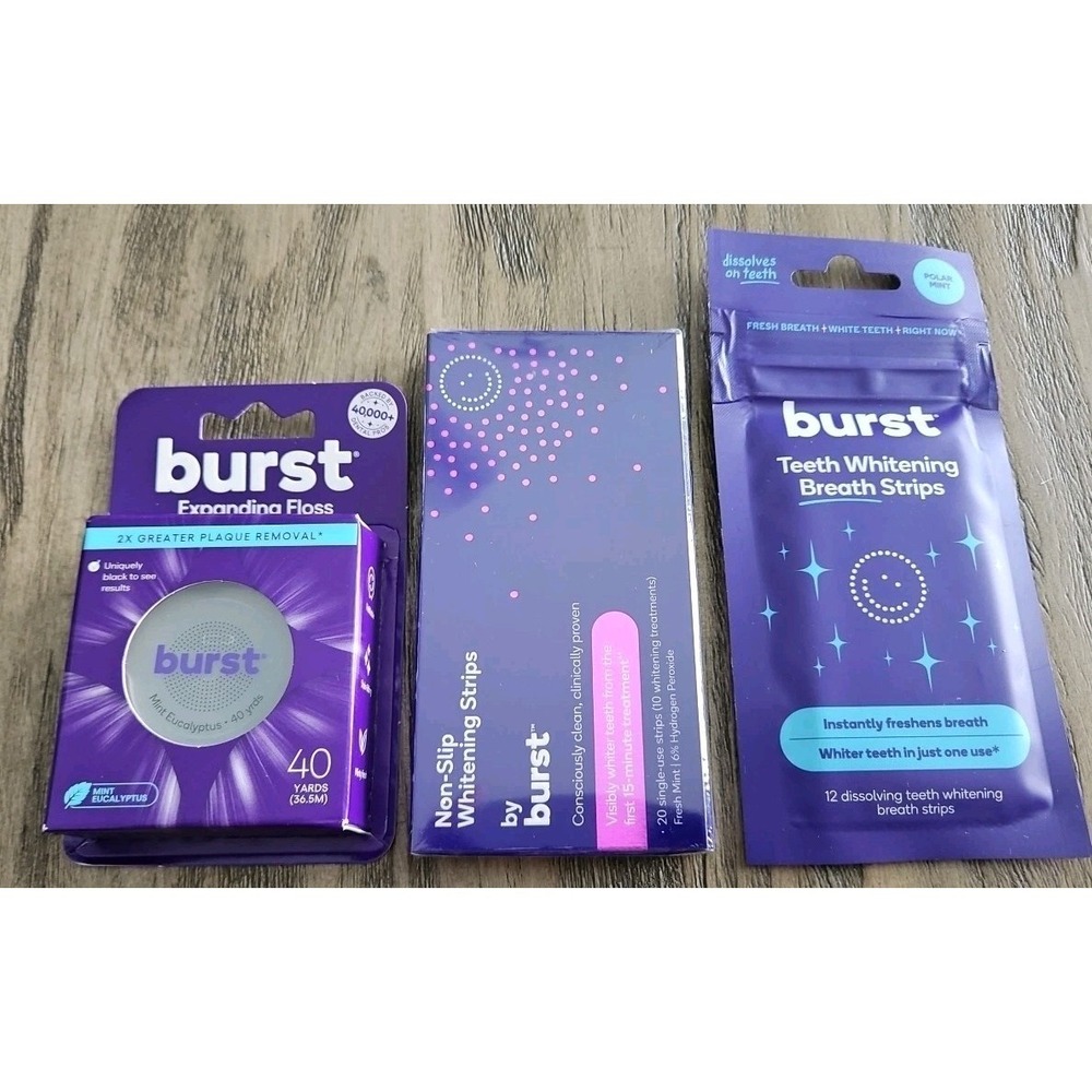 BURST Non-Slip Teeth Whitening Strips, Breathe Strips & Expanding Floss Mint Set
